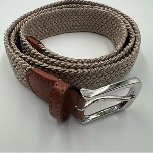 Men’s tan & brown woven fully adjustable belt‎ 49” long, 1.5 wide.  NWOT